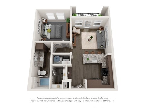 Floor plan for 1 bed, 1 bath, 681 sqft